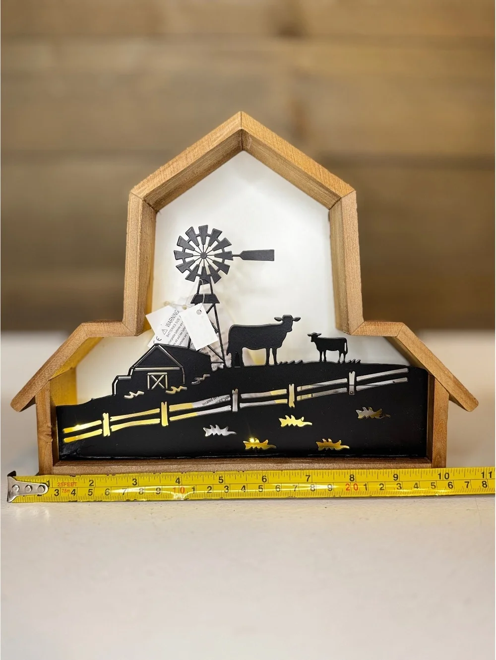 Light Up Farmhouse Barn Scene - Windmill Cow Silhouette LED Decor 7